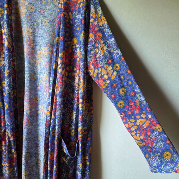 EUC LULAROE FLORAL LONG DUSTER OPEN LINEN BLEND CARDIGAN SIZE XL - Picture 11 of 14